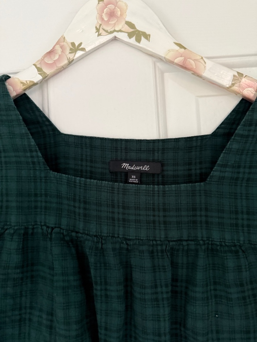 Madewell Green Plaid Long-Sleeve Square-Neck Top - Picture 3 of 4